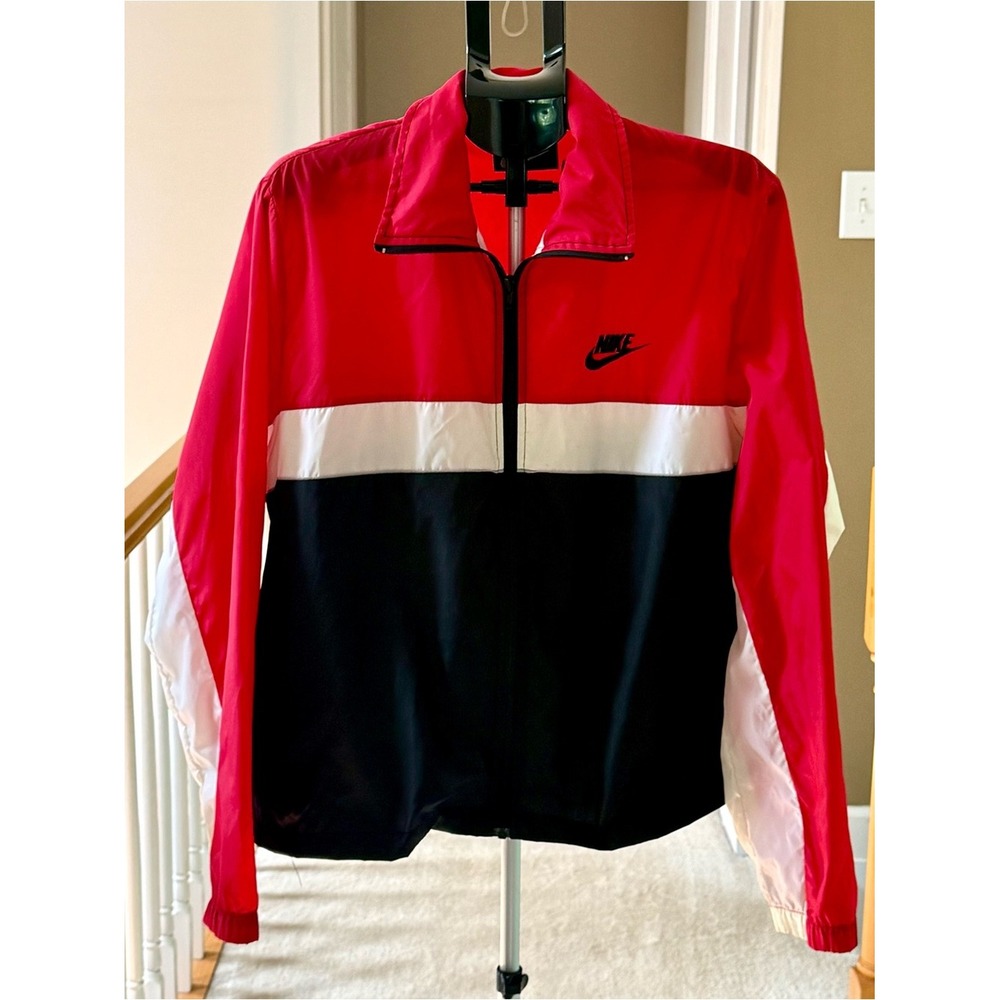 Vintage Nike Mens Colorblock Windbreaker Jacket Red White Black Full Zip Large